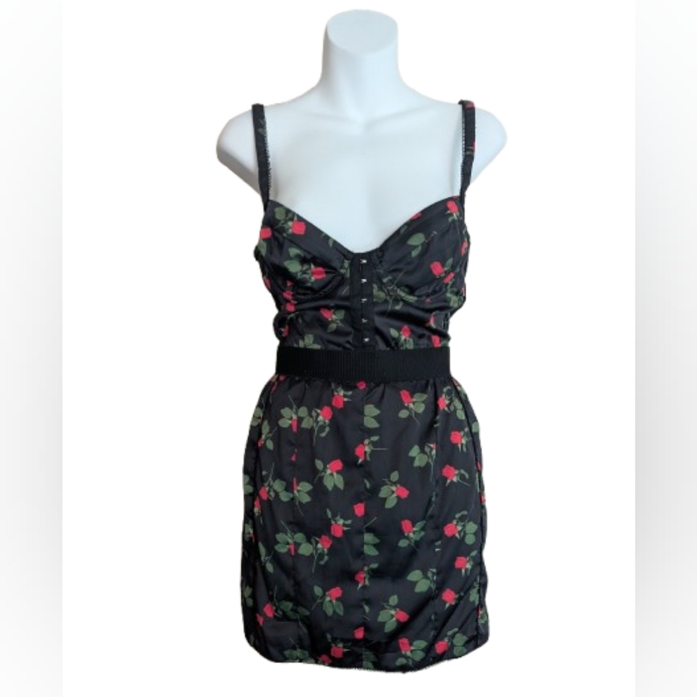 For Love And Lemons Black Dress With Red Roses